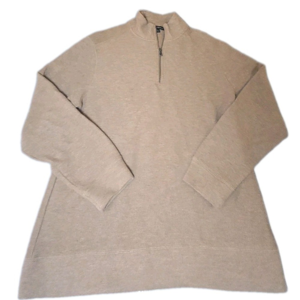 Banana Republic Sweater Men's Large Tan Oatmeal Heathered Knit 1/4 Zip Pullover